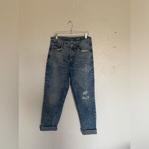 Ski-high straight blue jeans